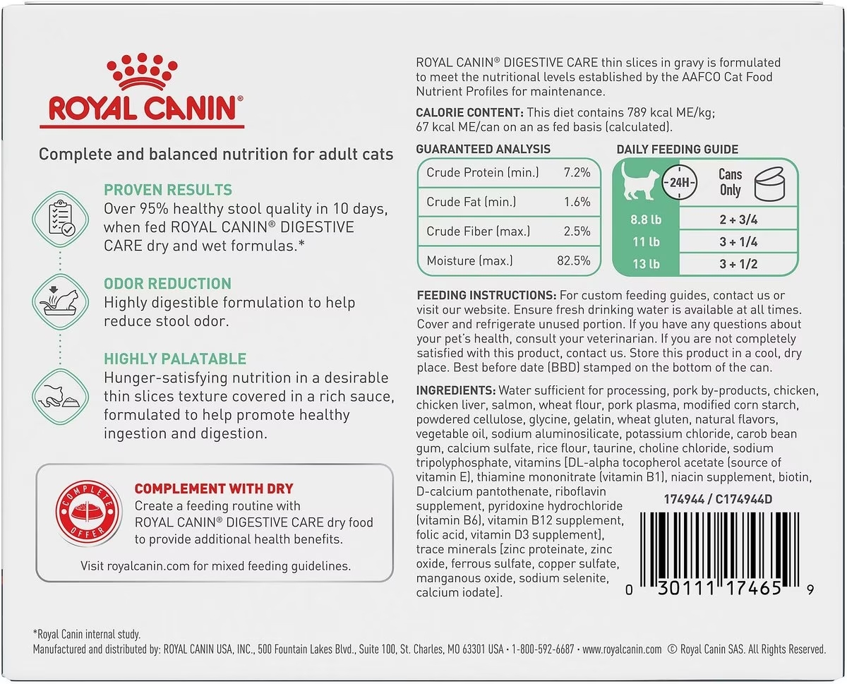 Royal Canin Digestive Care Thin Slices In Gravy Canned Wet Cat Food 6 x 85g | TYAPS6980